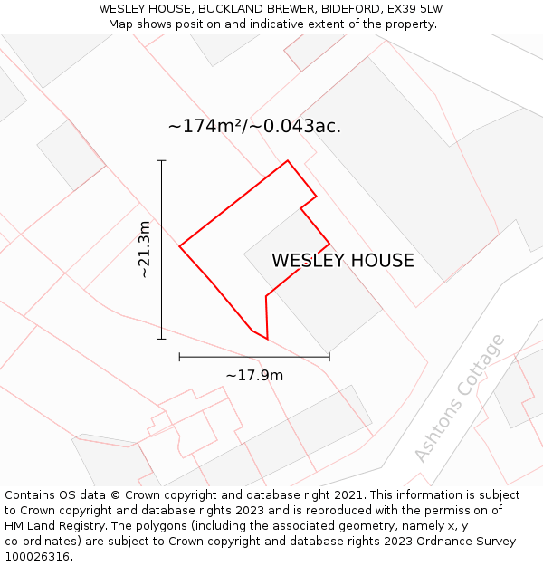 WESLEY HOUSE, BUCKLAND BREWER, BIDEFORD, EX39 5LW: Plot and title map