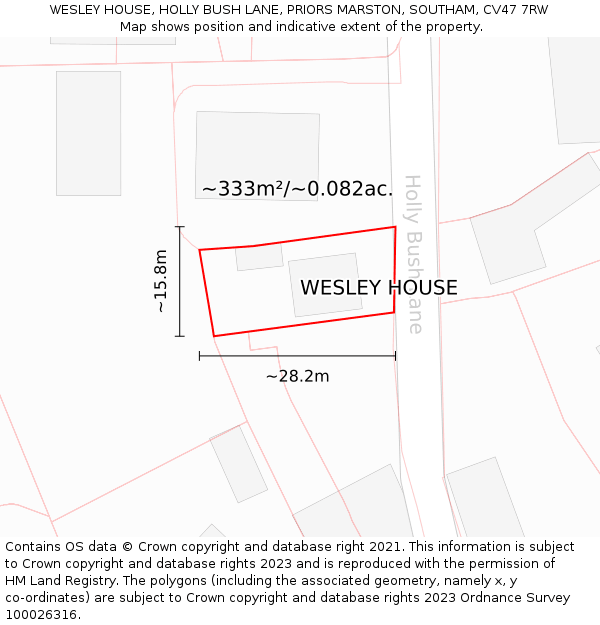 WESLEY HOUSE, HOLLY BUSH LANE, PRIORS MARSTON, SOUTHAM, CV47 7RW: Plot and title map