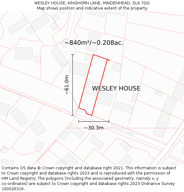 WESLEY HOUSE, KINGHORN LANE, MAIDENHEAD, SL6 7QG: Plot and title map