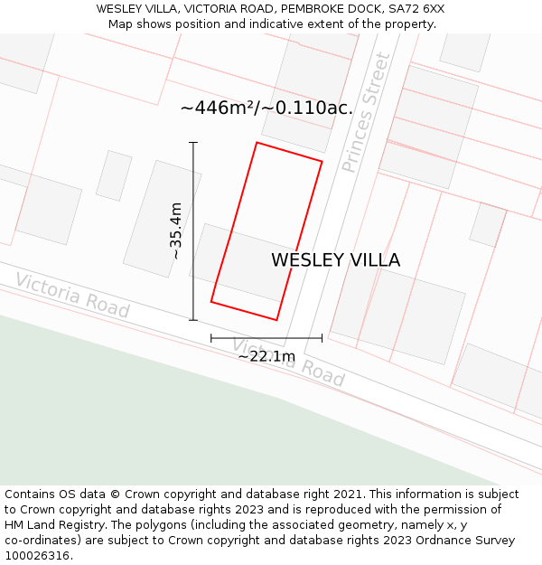 WESLEY VILLA, VICTORIA ROAD, PEMBROKE DOCK, SA72 6XX: Plot and title map