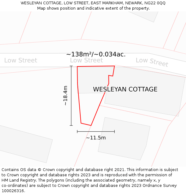 WESLEYAN COTTAGE, LOW STREET, EAST MARKHAM, NEWARK, NG22 0QQ: Plot and title map