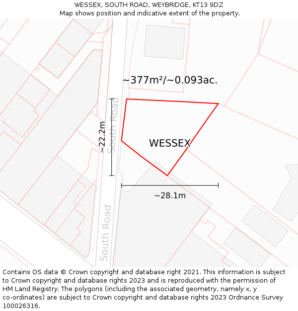 WESSEX, SOUTH ROAD, WEYBRIDGE, KT13 9DZ: Plot and title map