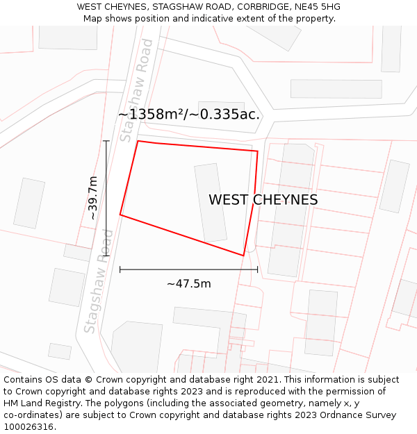 WEST CHEYNES, STAGSHAW ROAD, CORBRIDGE, NE45 5HG: Plot and title map