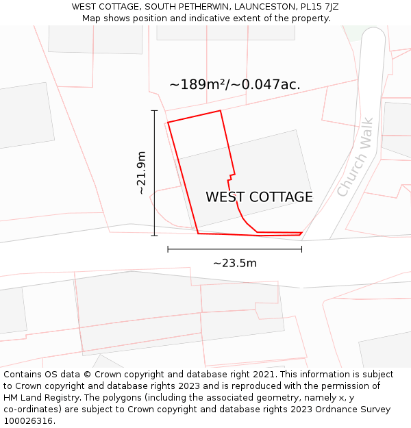 WEST COTTAGE, SOUTH PETHERWIN, LAUNCESTON, PL15 7JZ: Plot and title map
