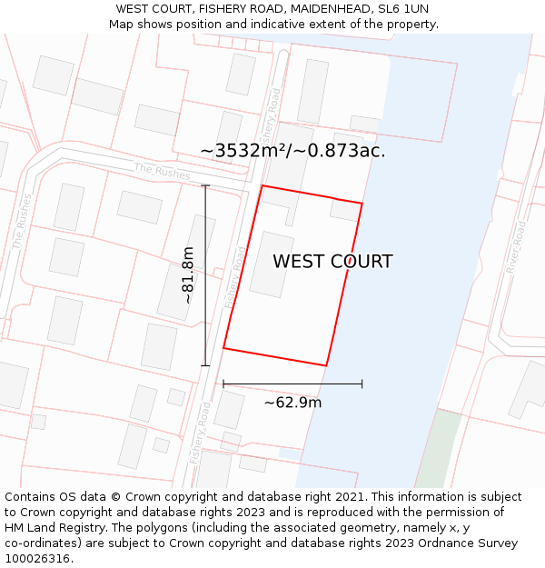 WEST COURT, FISHERY ROAD, MAIDENHEAD, SL6 1UN: Plot and title map