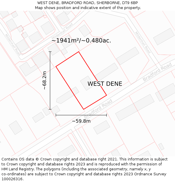 WEST DENE, BRADFORD ROAD, SHERBORNE, DT9 6BP: Plot and title map