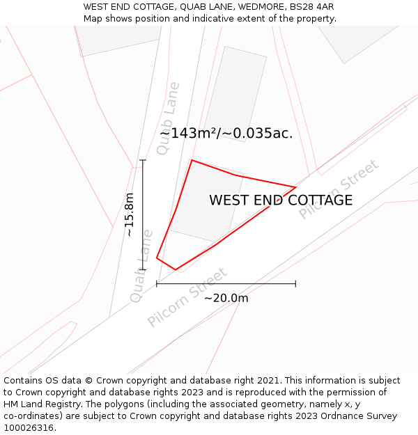 WEST END COTTAGE, QUAB LANE, WEDMORE, BS28 4AR: Plot and title map