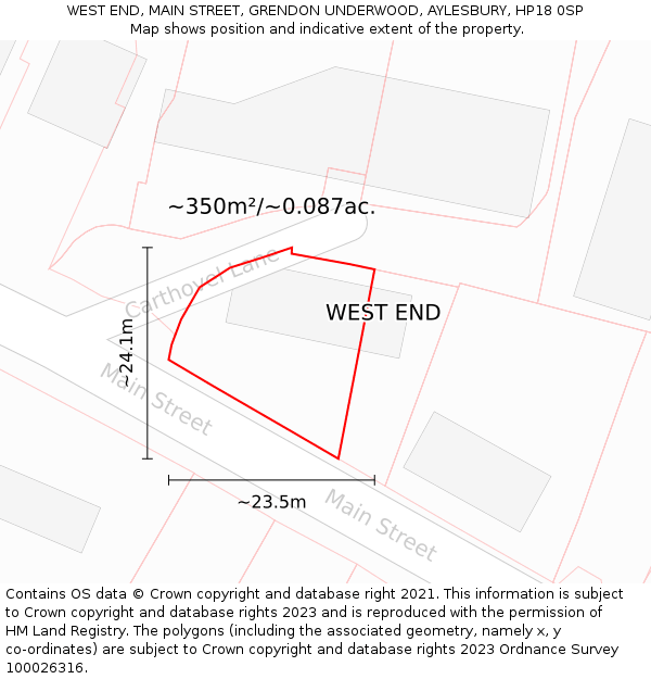 WEST END, MAIN STREET, GRENDON UNDERWOOD, AYLESBURY, HP18 0SP: Plot and title map