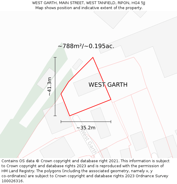 WEST GARTH, MAIN STREET, WEST TANFIELD, RIPON, HG4 5JJ: Plot and title map