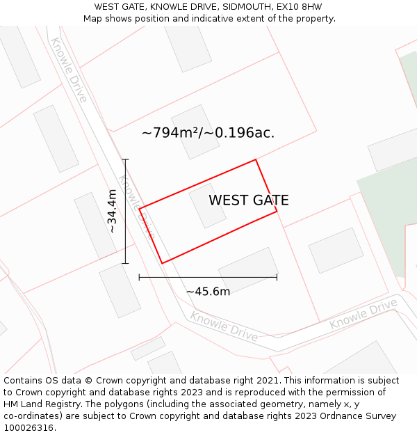 WEST GATE, KNOWLE DRIVE, SIDMOUTH, EX10 8HW: Plot and title map