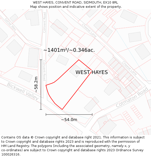 WEST HAYES, CONVENT ROAD, SIDMOUTH, EX10 8RL: Plot and title map