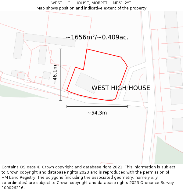 WEST HIGH HOUSE, MORPETH, NE61 2YT: Plot and title map