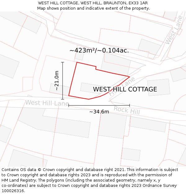 WEST HILL COTTAGE, WEST HILL, BRAUNTON, EX33 1AR: Plot and title map