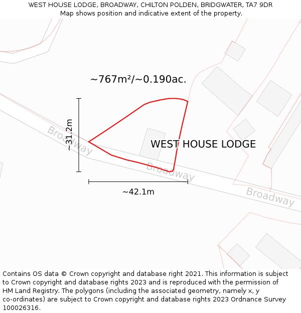 WEST HOUSE LODGE, BROADWAY, CHILTON POLDEN, BRIDGWATER, TA7 9DR: Plot and title map