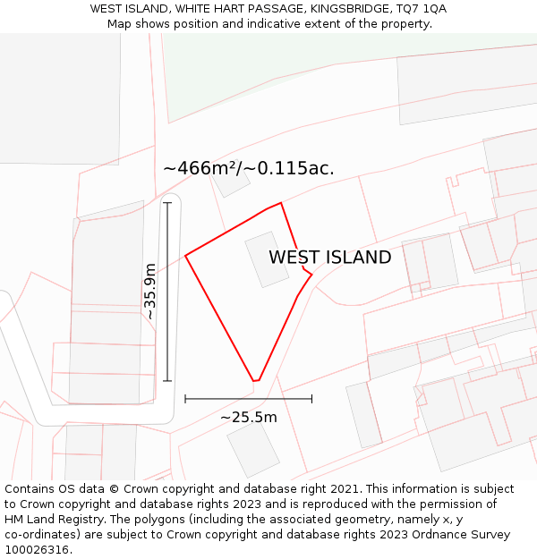 WEST ISLAND, WHITE HART PASSAGE, KINGSBRIDGE, TQ7 1QA: Plot and title map