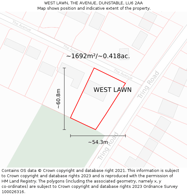 WEST LAWN, THE AVENUE, DUNSTABLE, LU6 2AA: Plot and title map