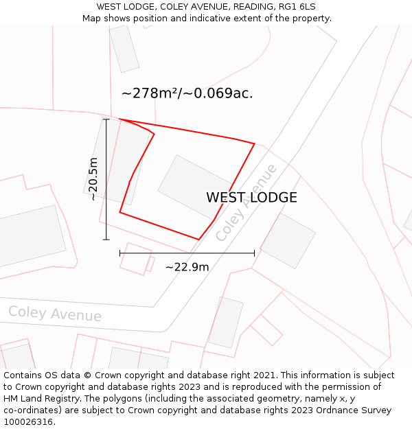 WEST LODGE, COLEY AVENUE, READING, RG1 6LS: Plot and title map