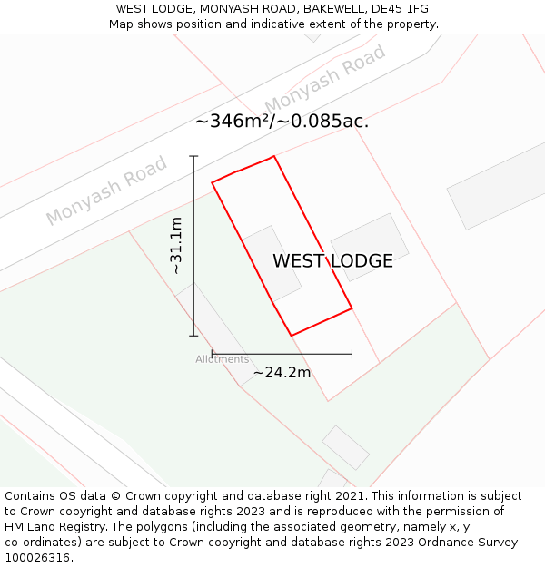 WEST LODGE, MONYASH ROAD, BAKEWELL, DE45 1FG: Plot and title map