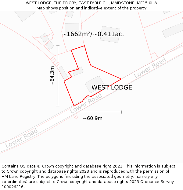 WEST LODGE, THE PRIORY, EAST FARLEIGH, MAIDSTONE, ME15 0HA: Plot and title map