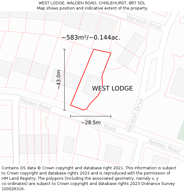 WEST LODGE, WALDEN ROAD, CHISLEHURST, BR7 5DL: Plot and title map
