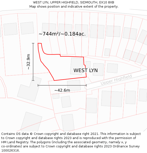 WEST LYN, UPPER HIGHFIELD, SIDMOUTH, EX10 8XB: Plot and title map