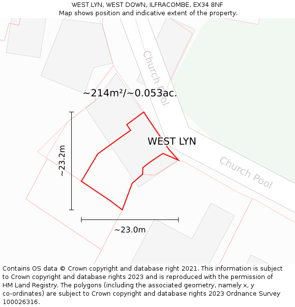 WEST LYN, WEST DOWN, ILFRACOMBE, EX34 8NF: Plot and title map