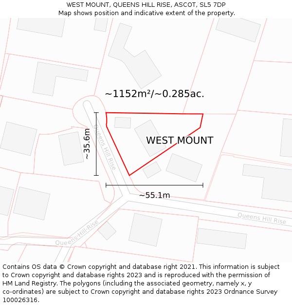 WEST MOUNT, QUEENS HILL RISE, ASCOT, SL5 7DP: Plot and title map