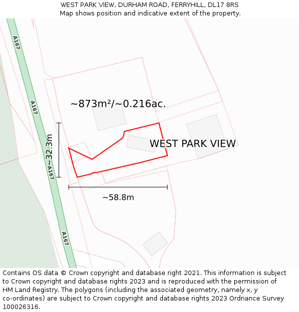WEST PARK VIEW, DURHAM ROAD, FERRYHILL, DL17 8RS: Plot and title map