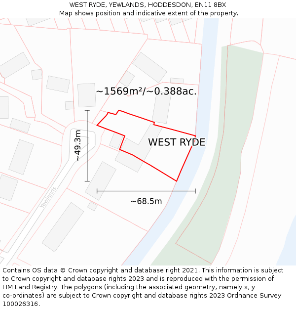 WEST RYDE, YEWLANDS, HODDESDON, EN11 8BX: Plot and title map