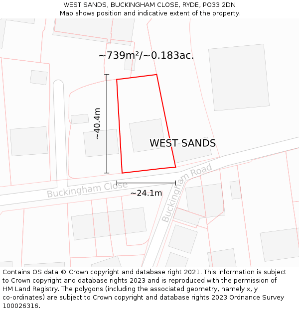 WEST SANDS, BUCKINGHAM CLOSE, RYDE, PO33 2DN: Plot and title map