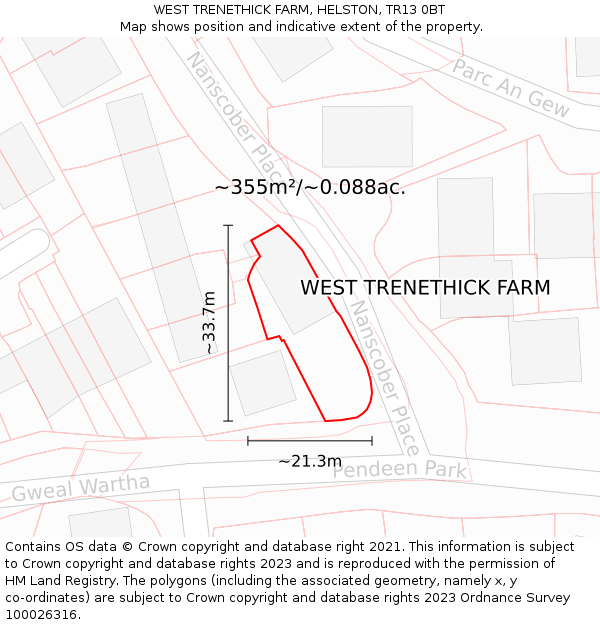 WEST TRENETHICK FARM, HELSTON, TR13 0BT: Plot and title map