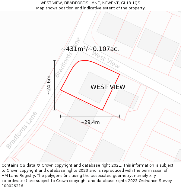 WEST VIEW, BRADFORDS LANE, NEWENT, GL18 1QS: Plot and title map