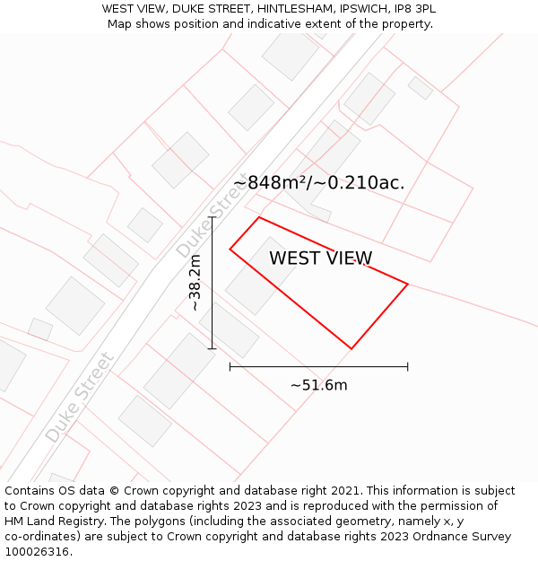 WEST VIEW, DUKE STREET, HINTLESHAM, IPSWICH, IP8 3PL: Plot and title map