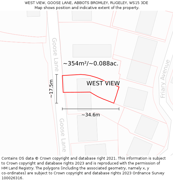 WEST VIEW, GOOSE LANE, ABBOTS BROMLEY, RUGELEY, WS15 3DE: Plot and title map