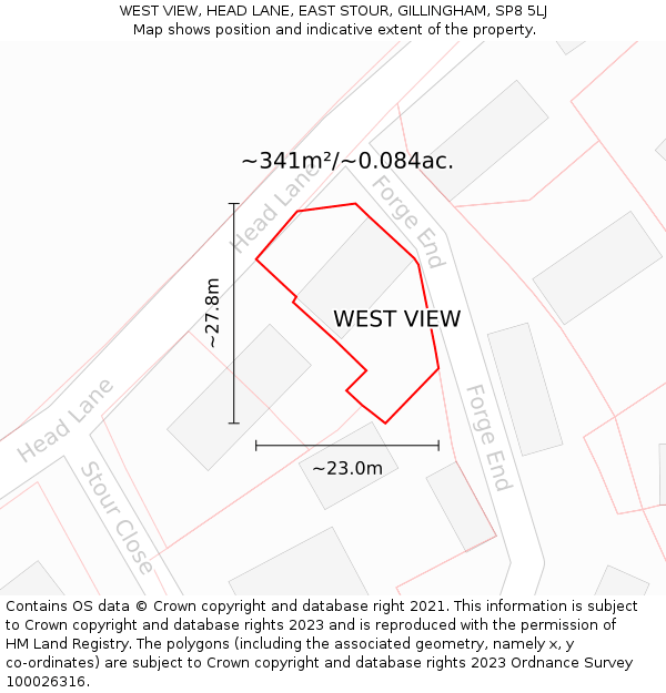 WEST VIEW, HEAD LANE, EAST STOUR, GILLINGHAM, SP8 5LJ: Plot and title map