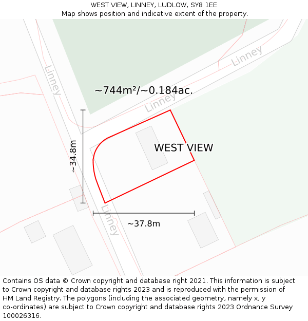 WEST VIEW, LINNEY, LUDLOW, SY8 1EE: Plot and title map