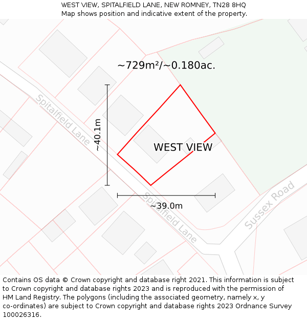 WEST VIEW, SPITALFIELD LANE, NEW ROMNEY, TN28 8HQ: Plot and title map