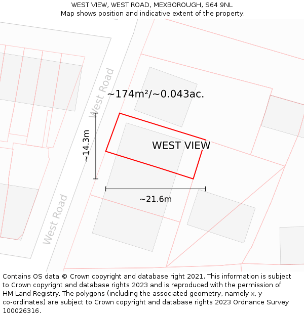 WEST VIEW, WEST ROAD, MEXBOROUGH, S64 9NL: Plot and title map