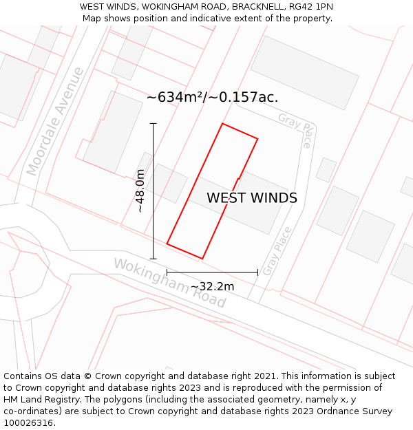 WEST WINDS, WOKINGHAM ROAD, BRACKNELL, RG42 1PN: Plot and title map