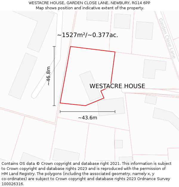 WESTACRE HOUSE, GARDEN CLOSE LANE, NEWBURY, RG14 6PP: Plot and title map