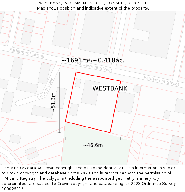 WESTBANK, PARLIAMENT STREET, CONSETT, DH8 5DH: Plot and title map