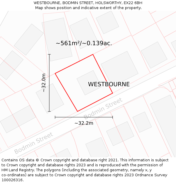 WESTBOURNE, BODMIN STREET, HOLSWORTHY, EX22 6BH: Plot and title map
