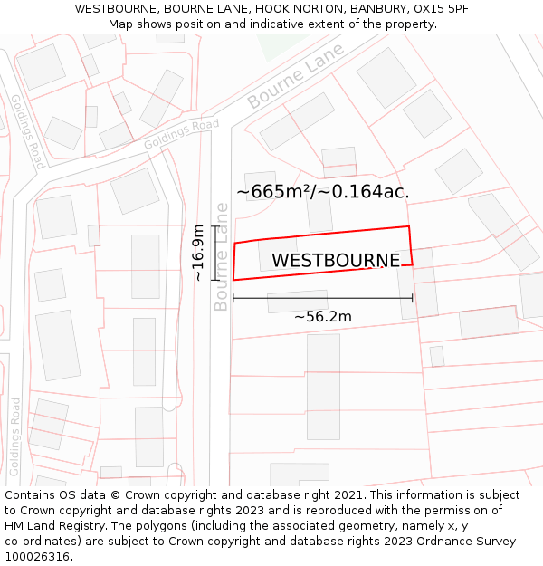 WESTBOURNE, BOURNE LANE, HOOK NORTON, BANBURY, OX15 5PF: Plot and title map