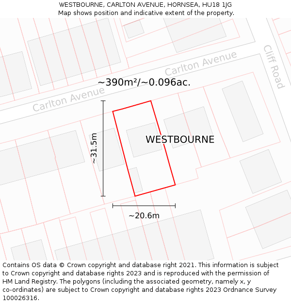 WESTBOURNE, CARLTON AVENUE, HORNSEA, HU18 1JG: Plot and title map
