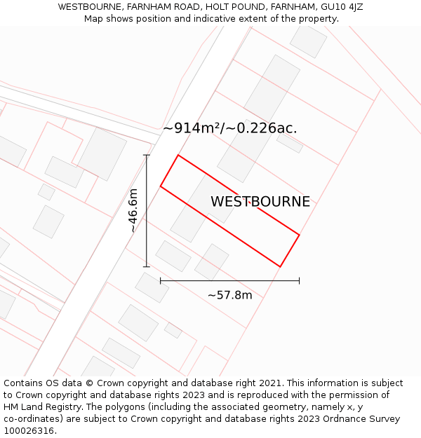 WESTBOURNE, FARNHAM ROAD, HOLT POUND, FARNHAM, GU10 4JZ: Plot and title map