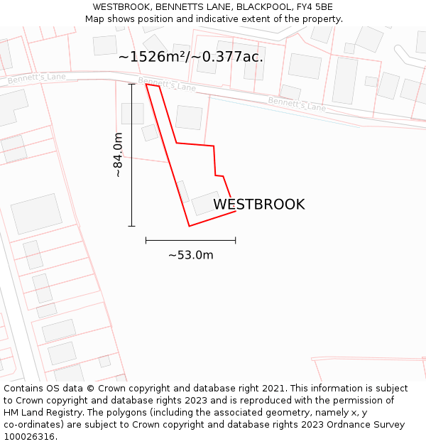 WESTBROOK, BENNETTS LANE, BLACKPOOL, FY4 5BE: Plot and title map