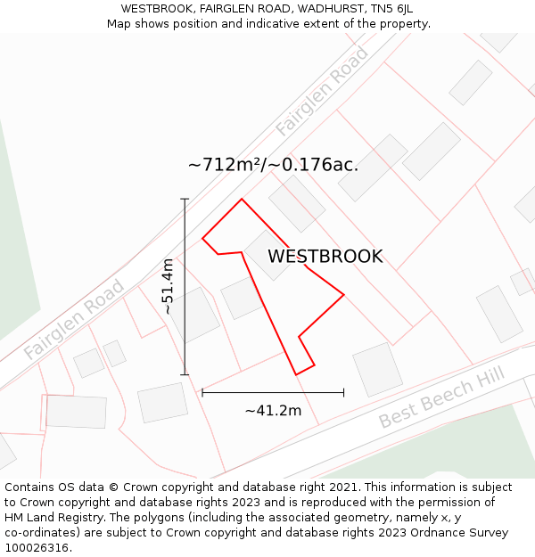 WESTBROOK, FAIRGLEN ROAD, WADHURST, TN5 6JL: Plot and title map