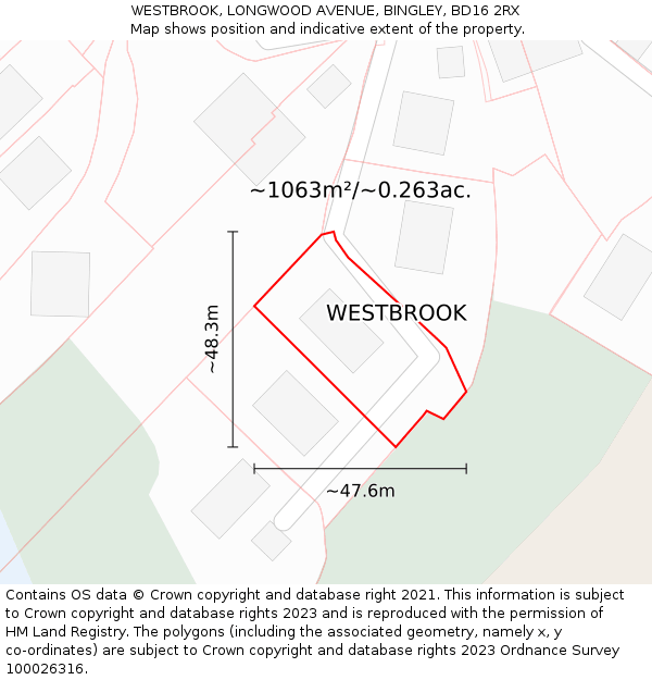 WESTBROOK, LONGWOOD AVENUE, BINGLEY, BD16 2RX: Plot and title map
