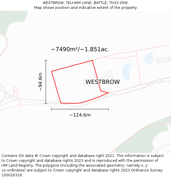 WESTBROW, TELHAM LANE, BATTLE, TN33 0SW: Plot and title map