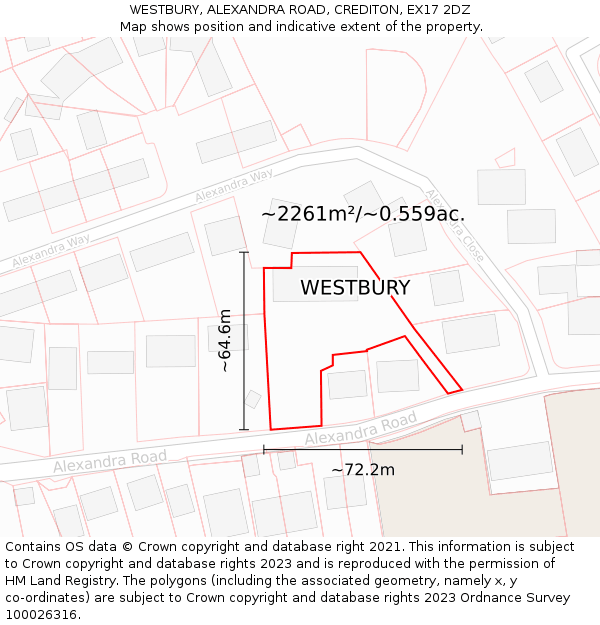 WESTBURY, ALEXANDRA ROAD, CREDITON, EX17 2DZ: Plot and title map